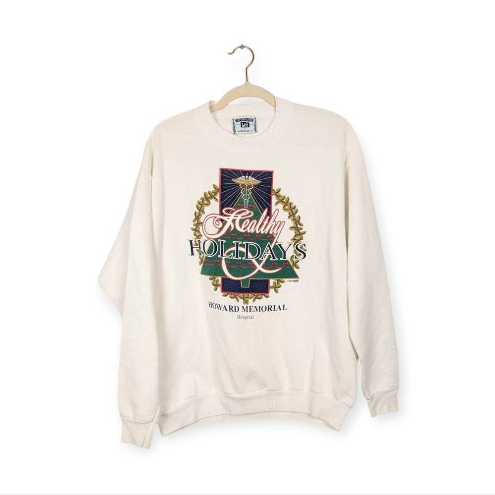 Vintage Lee Healthy Holidays Howard Memorial Christmas Sweatshirt Size L